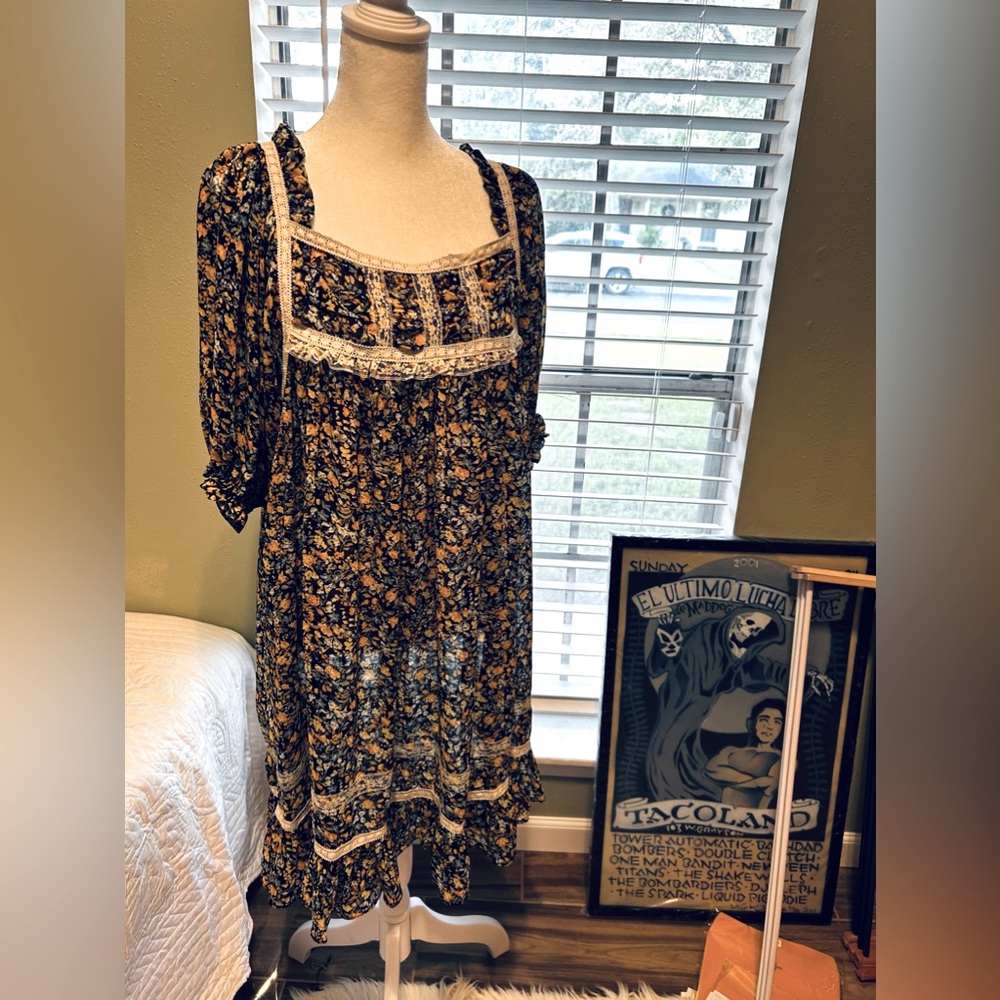 Umgee Tunic Top Dress blue multi-color size Large